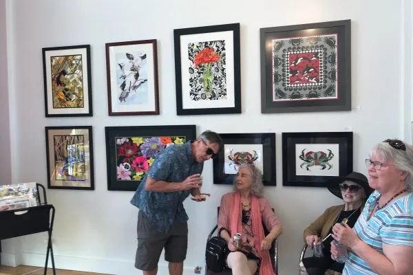 Inside the Camano Gateway Gallery — visitors viewing artwork